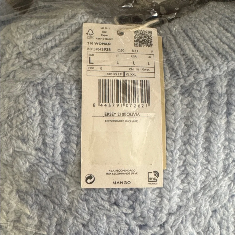 NWT MANGO OPENWORK KNIT SWEATER Soft Knit Sky Blue Sweater - Picture 5 of 5